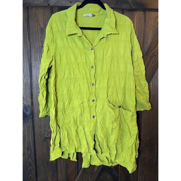 Chalet Et Ceci Yellow Green Tunic Button Up Shirt - Picture 1 of 8